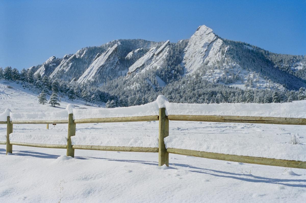 Winter Flatirons with fence