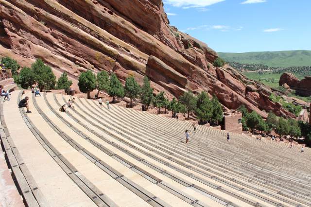 People sitting apart in the Red Rocks Park & Amphitheatre
