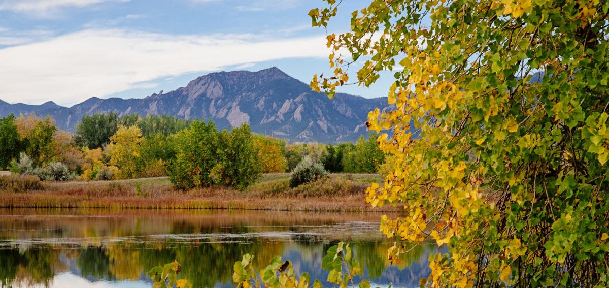Sawhill Ponds in Boulder surrounded by Aspen leaves turning yellow